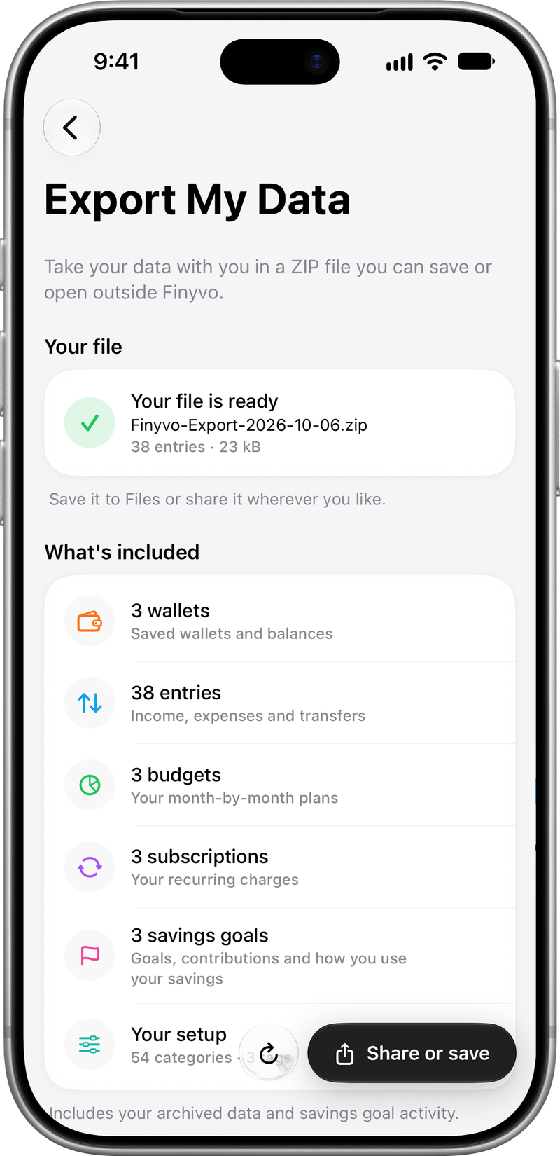 Export your data: A ZIP with your CSV and JSON files.