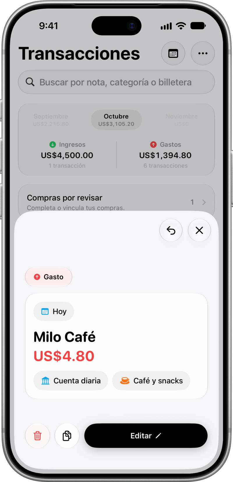 Compra registrada: El detalle de una compra.