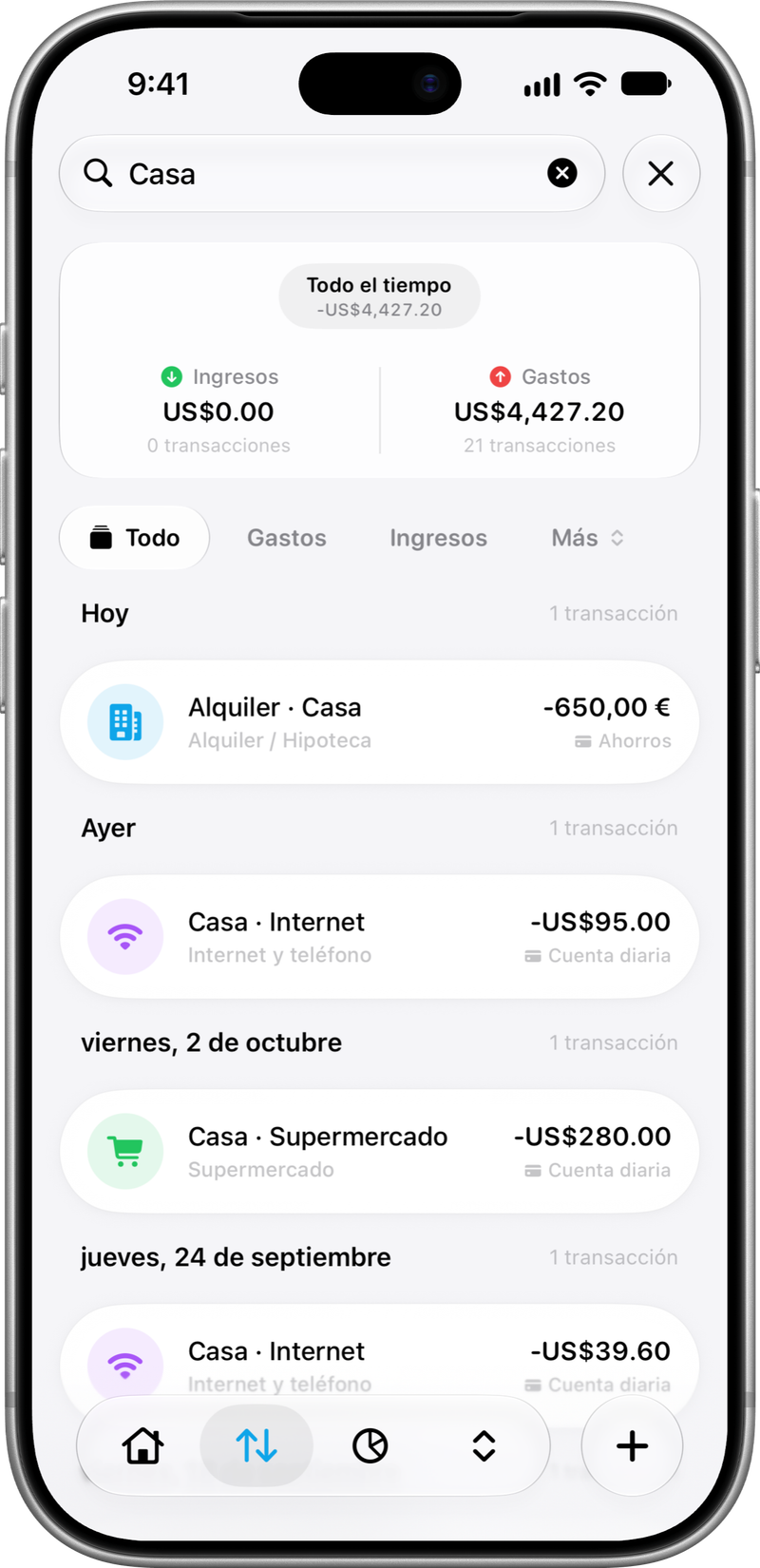 Buscar movimientos: Filtra y encuentra movimientos.
