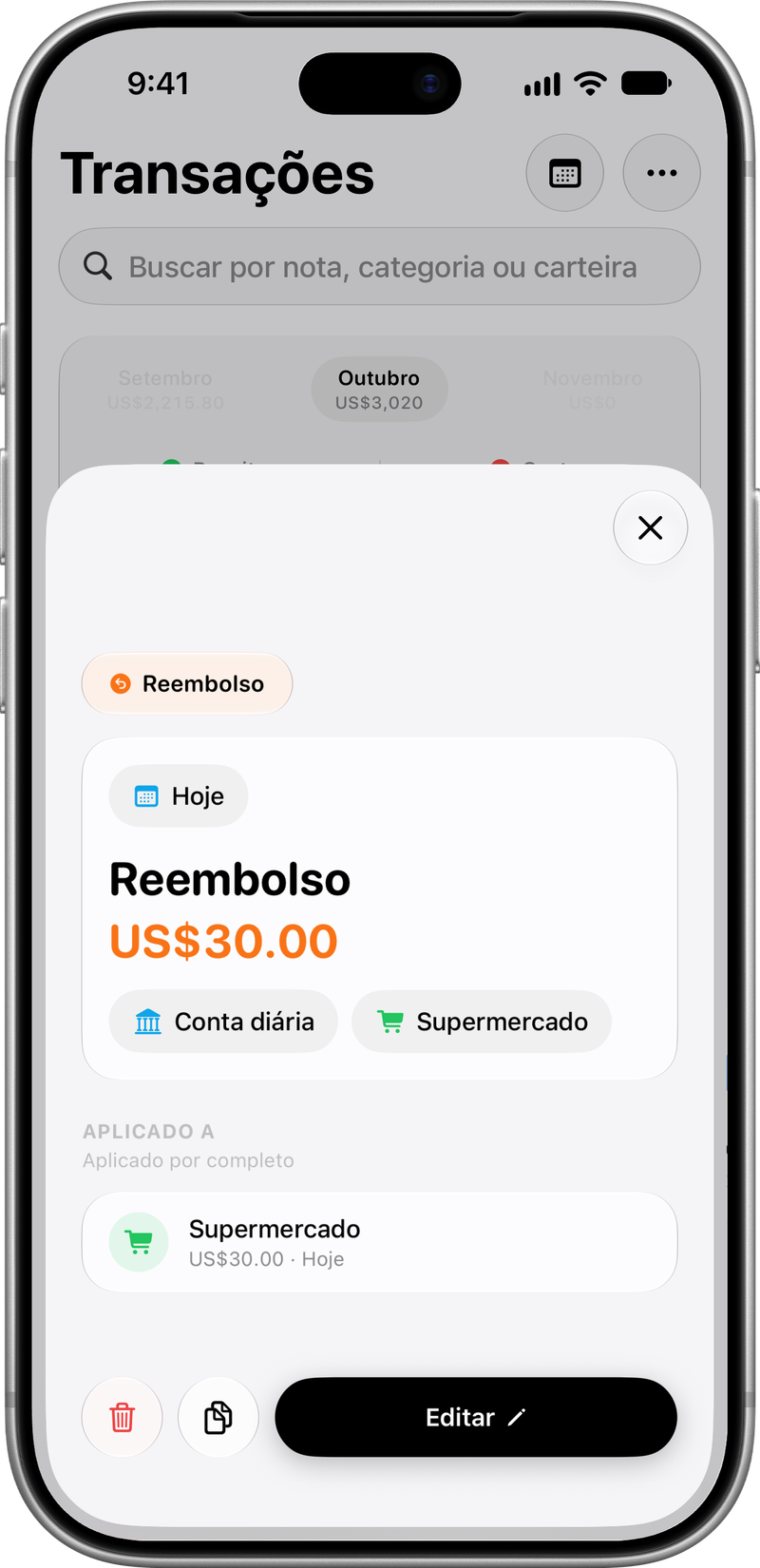 Reembolso: Um reembolso vinculado à compra.