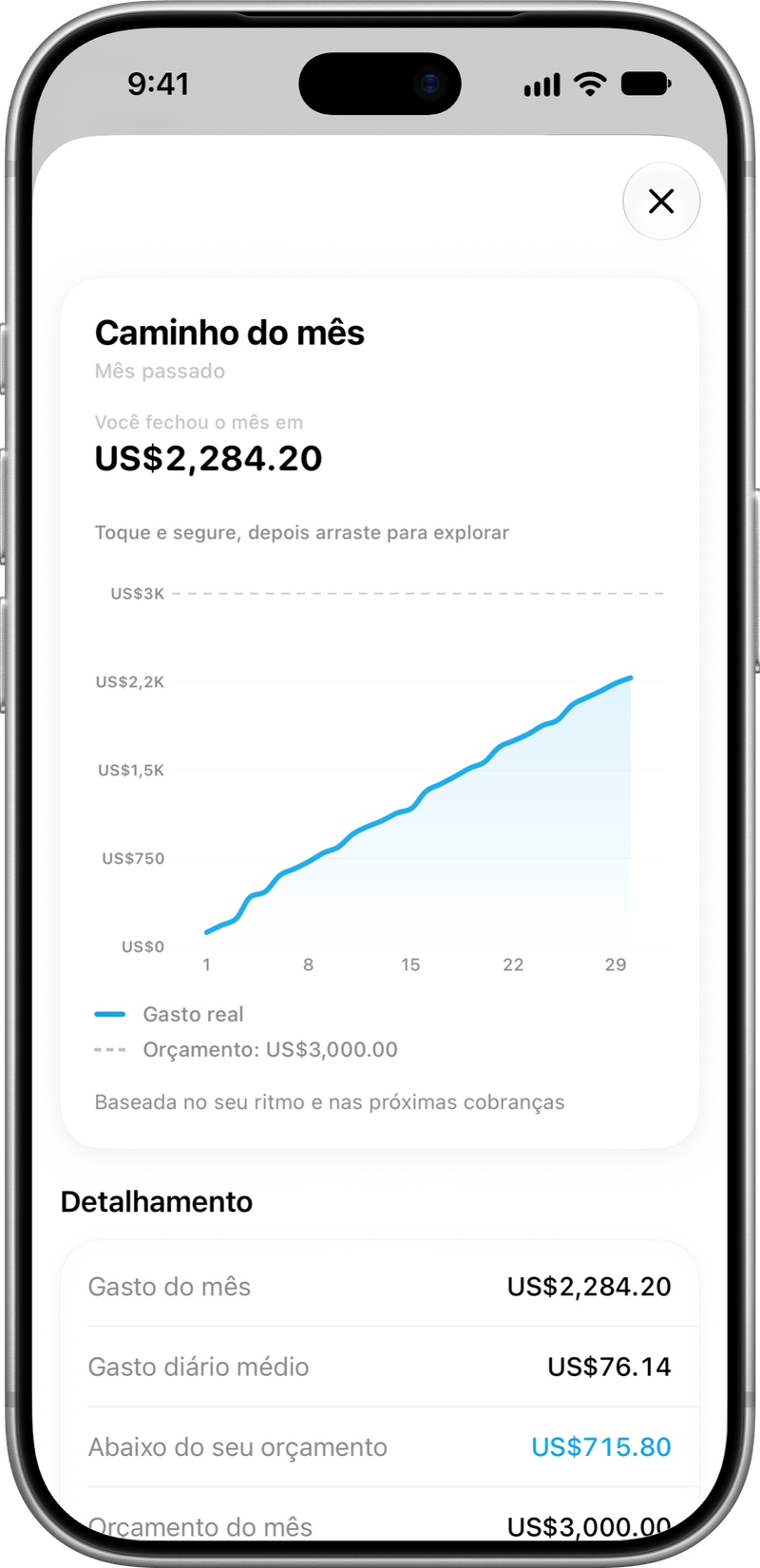 Seu ritmo: Como seu mês está avançando.